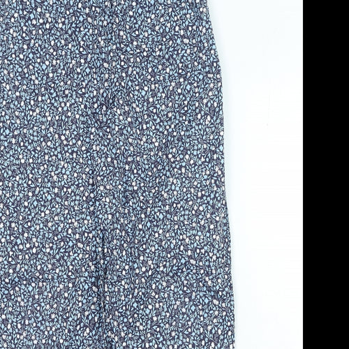 Marks and Spencer Womens Blue Floral Polyester Trousers Size S L29 in Regular Zip