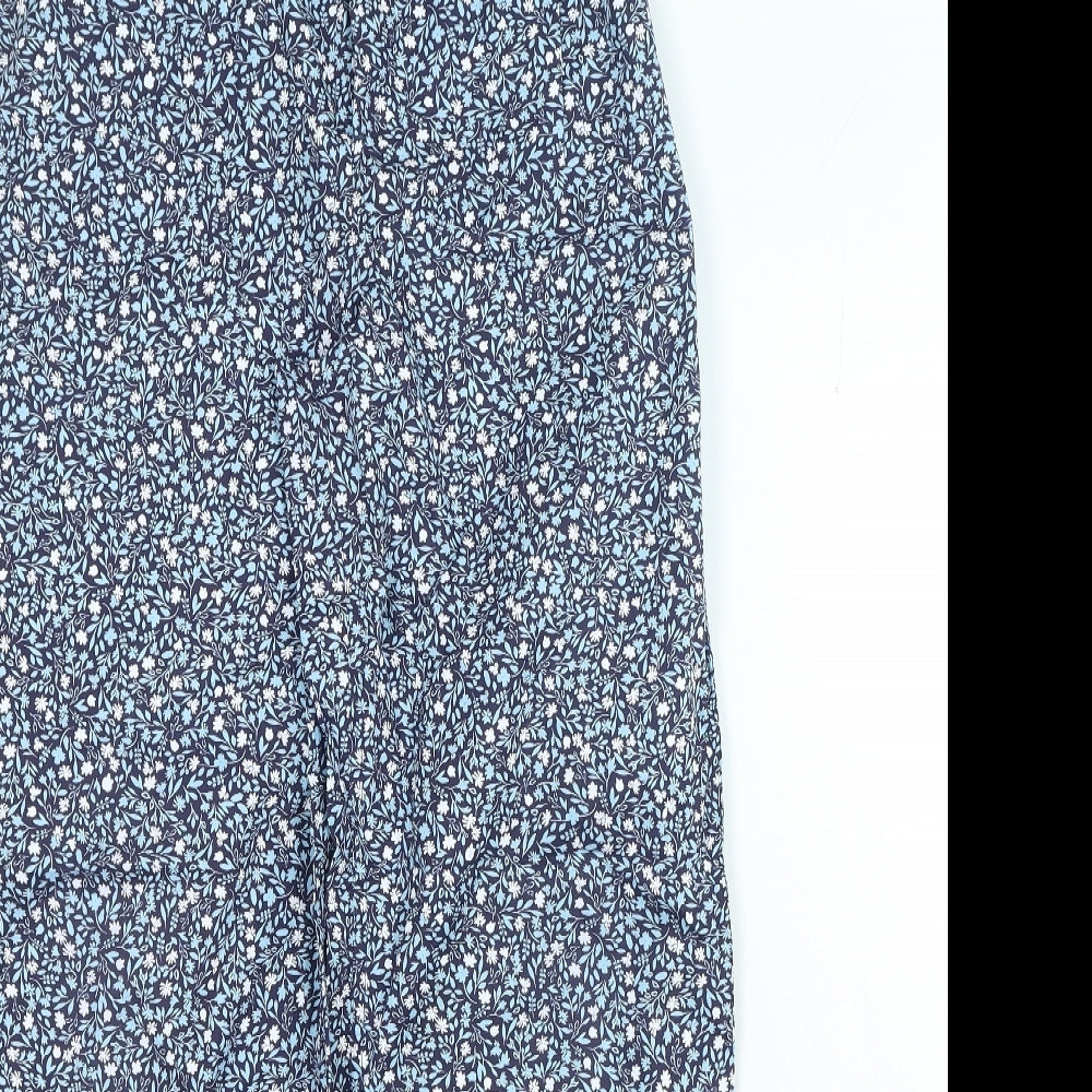 Marks and Spencer Womens Blue Floral Polyester Trousers Size S L29 in Regular Zip