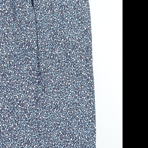 Marks and Spencer Womens Blue Floral Polyester Trousers Size S L29 in Regular Zip