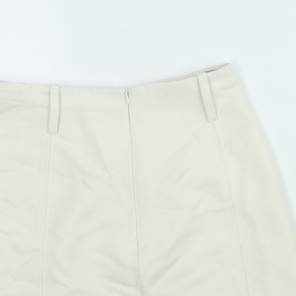 H&M Womens Ivory Polyester Mini Skirt Size 8 Zip