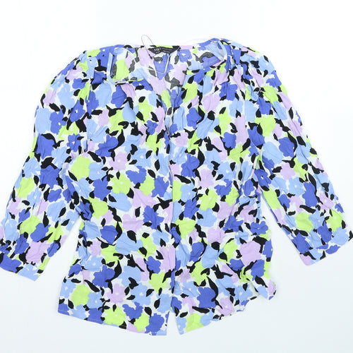 Marks and Spencer Womens Multicoloured Geometric Viscose Basic Button-Up Size 8 V-Neck