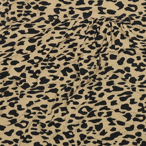 Marks and Spencer Womens Brown Animal Print Viscose Basic Button-Up Size 12 Round Neck