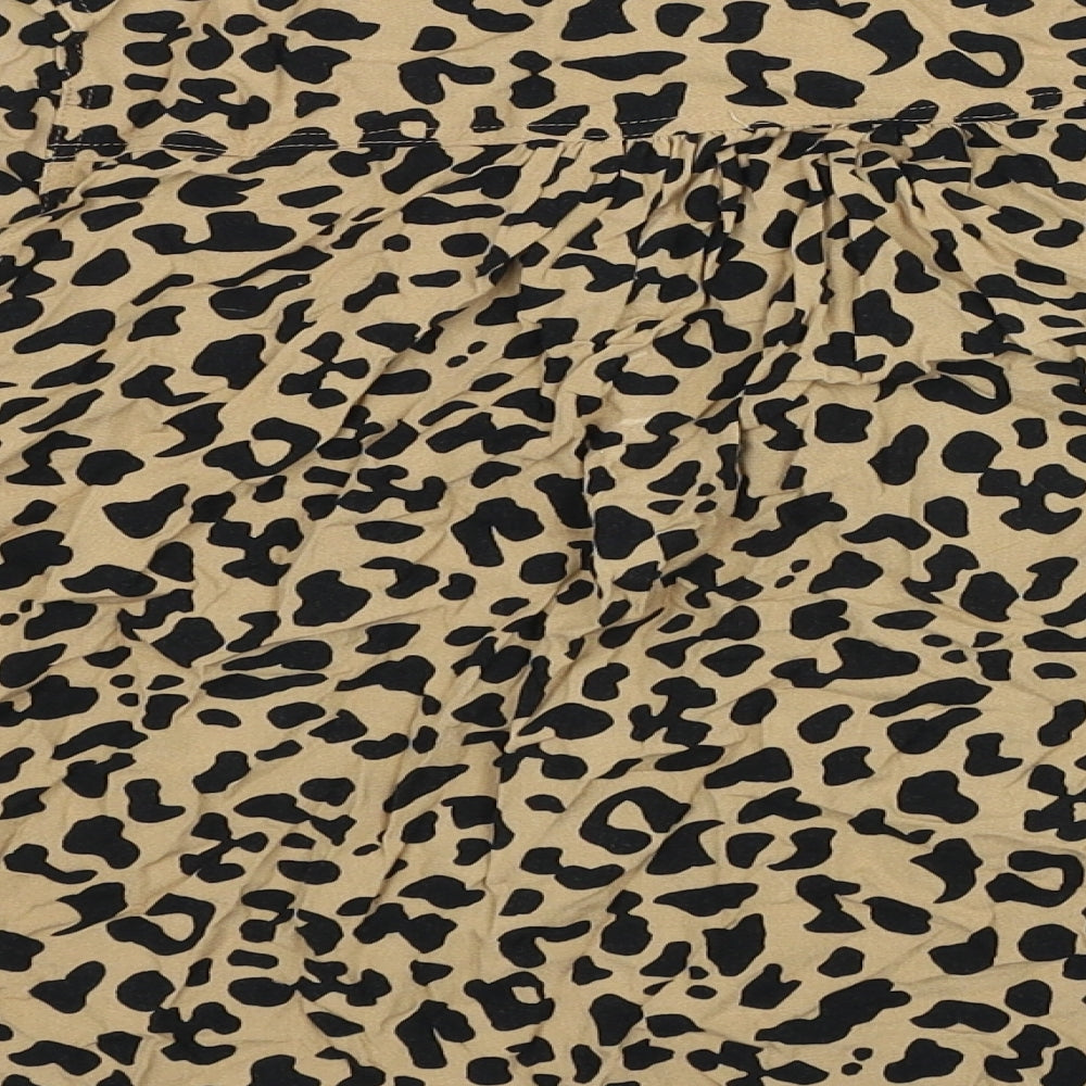 Marks and Spencer Womens Brown Animal Print Viscose Basic Button-Up Size 12 Round Neck