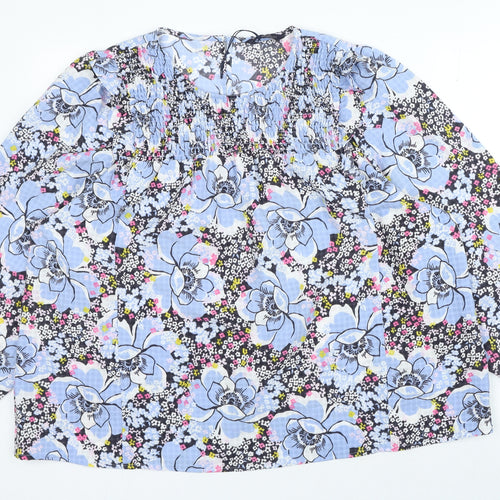 Marks and Spencer Womens Blue Floral Polyester Basic Blouse Size 22 Round Neck