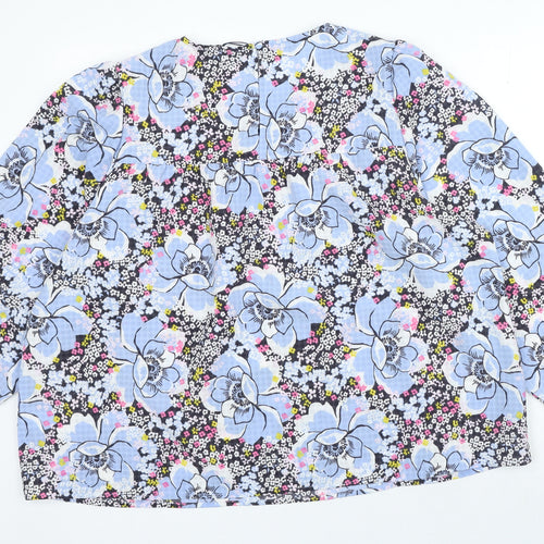 Marks and Spencer Womens Blue Floral Polyester Basic Blouse Size 22 Round Neck
