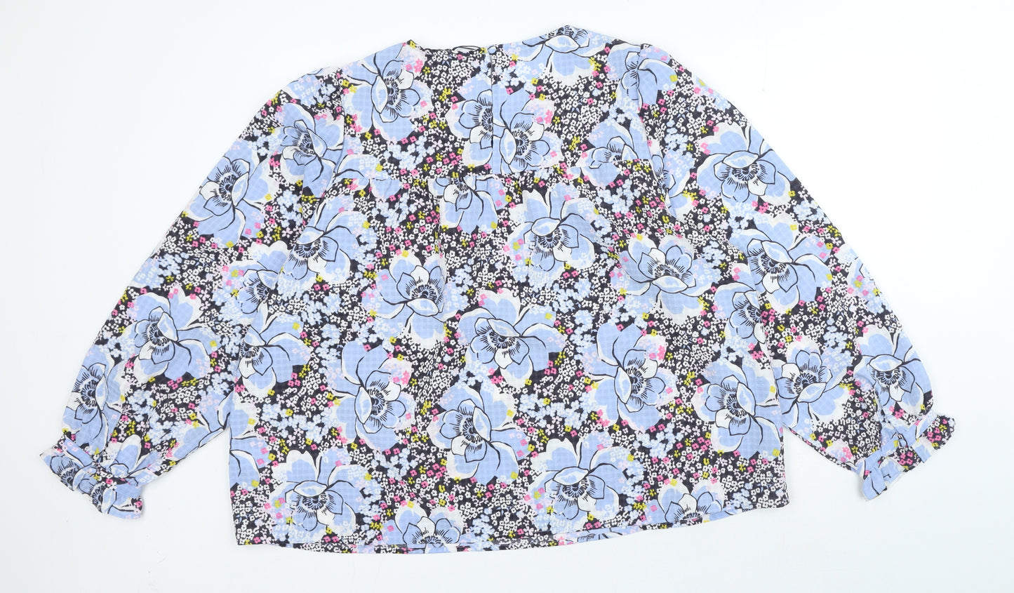 Marks and Spencer Womens Blue Floral Polyester Basic Blouse Size 22 Round Neck