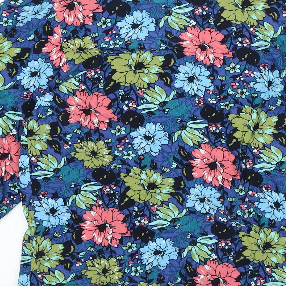 Marks and Spencer Womens Blue Floral Viscose Basic Blouse Size 6 V-Neck