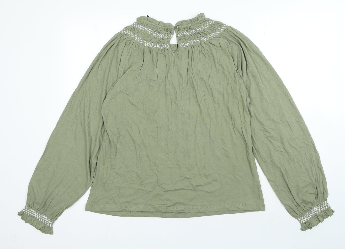 Marks and Spencer Womens Green 100% Cotton Basic Blouse Size 10 Round Neck