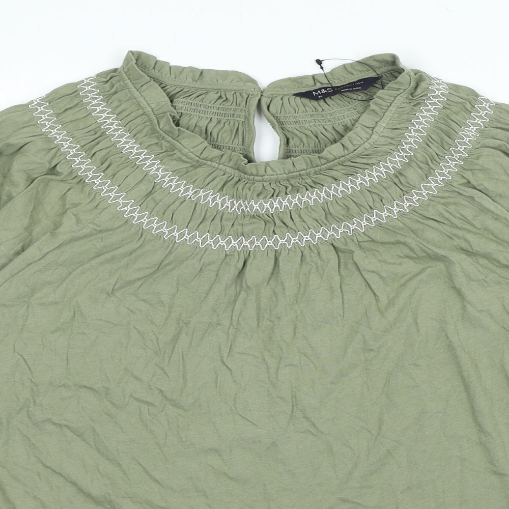 Marks and Spencer Womens Green 100% Cotton Basic Blouse Size 10 Round Neck
