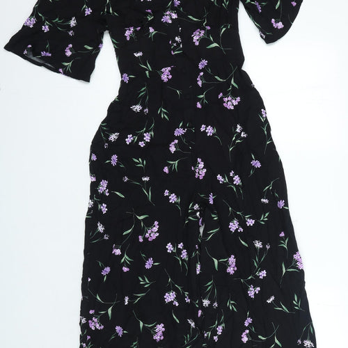 Nobodys child Womens Black Floral Viscose Jumpsuit One-Piece Size 12 Button