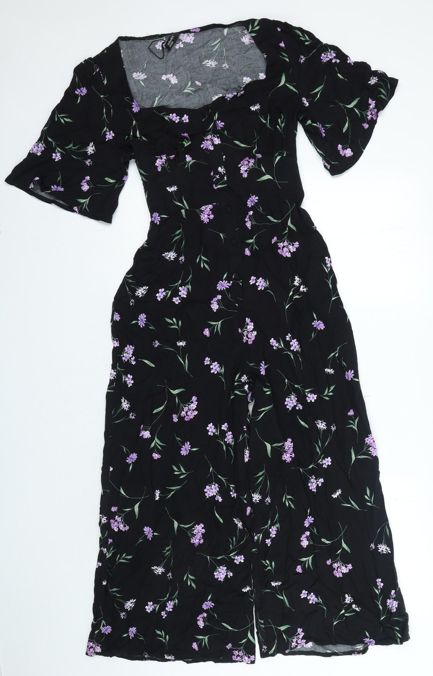 Nobodys child Womens Black Floral Viscose Jumpsuit One-Piece Size 12 Button