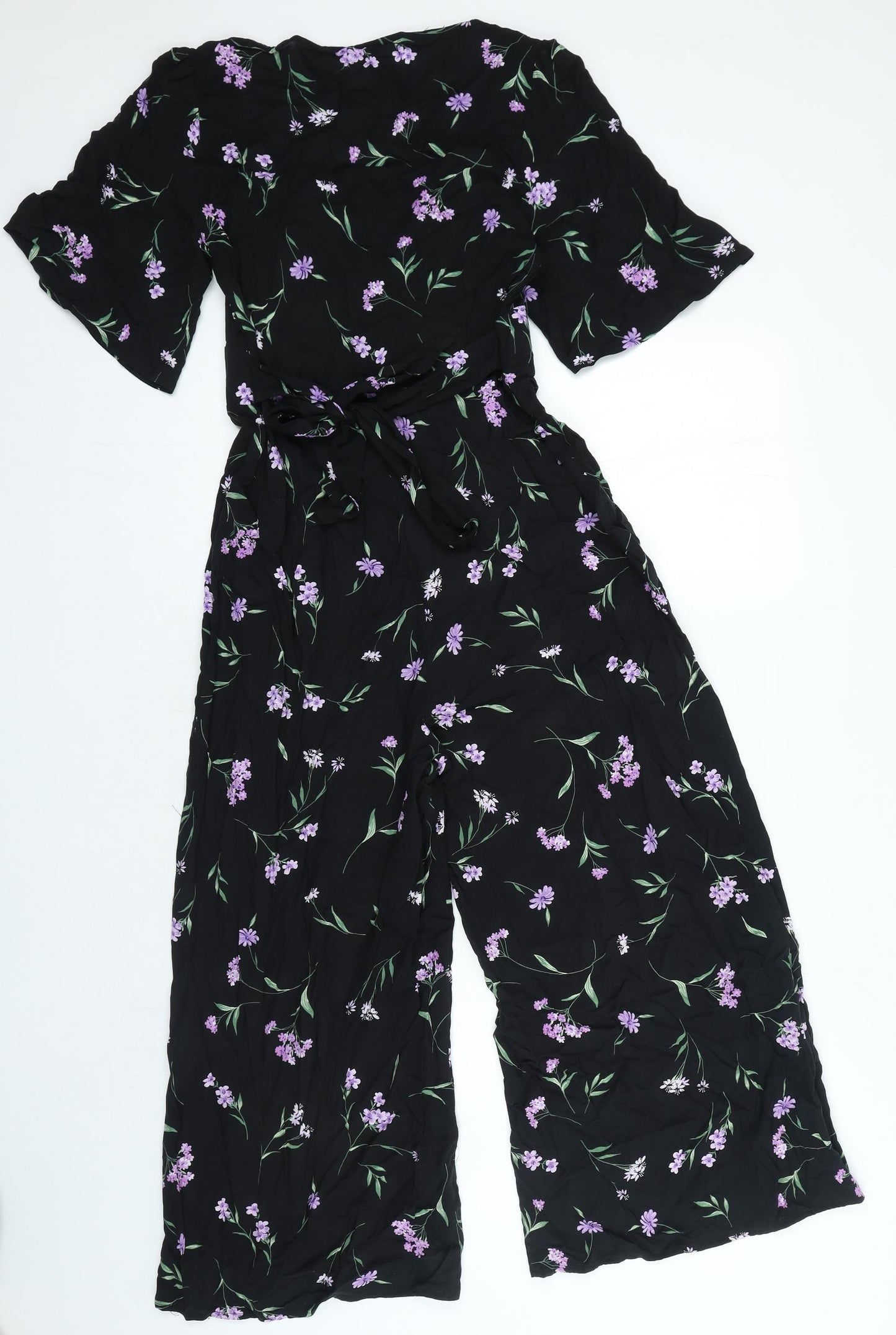 Nobodys child Womens Black Floral Viscose Jumpsuit One-Piece Size 12 Button