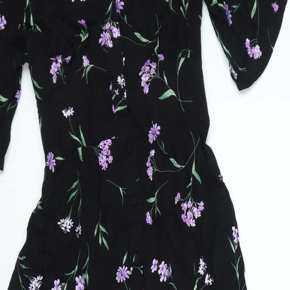 Nobodys child Womens Black Floral Viscose Jumpsuit One-Piece Size 12 Button