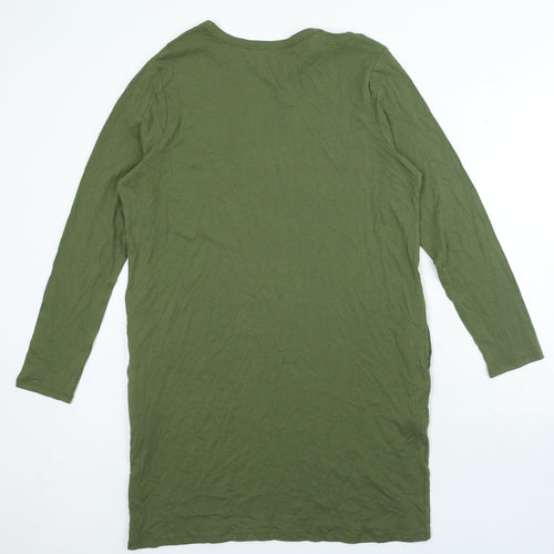 Marks and Spencer Womens Green 100% Cotton T-Shirt Dress Size 14 Round Neck Pullover