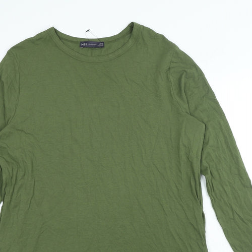 Marks and Spencer Womens Green 100% Cotton T-Shirt Dress Size 14 Round Neck Pullover
