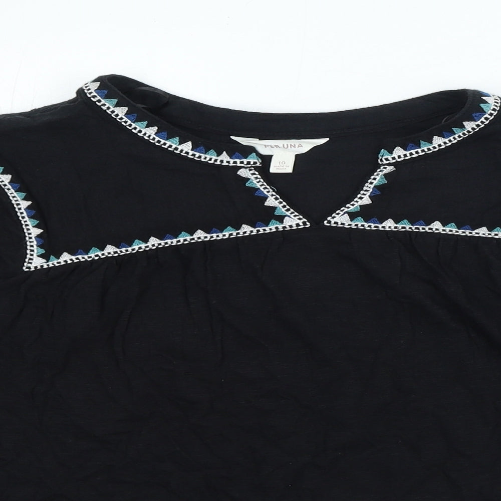 Per Una Womens Black 100% Cotton Basic Blouse Size 10 V-Neck
