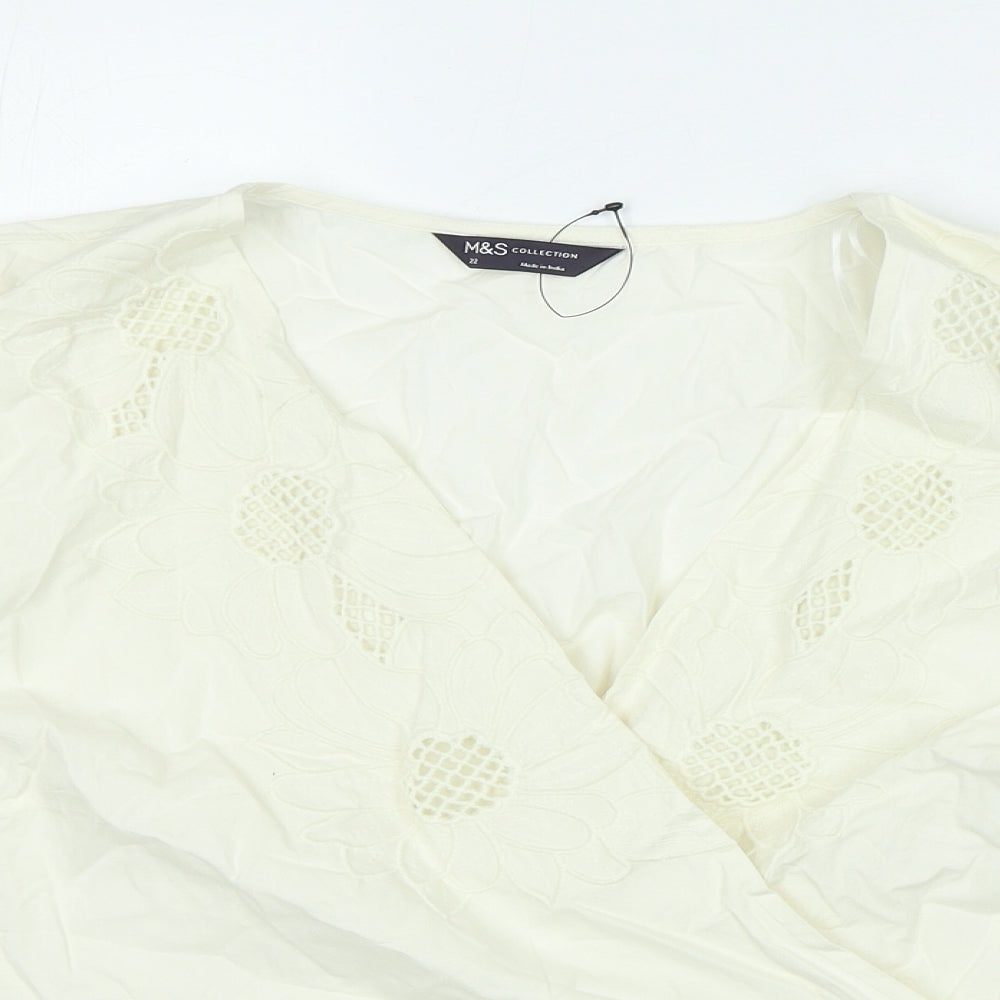 Marks and Spencer Womens Ivory 100% Cotton Basic Blouse Size 22 V-Neck