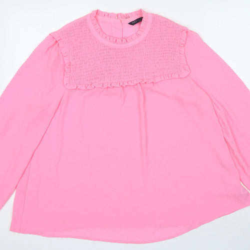 Marks and Spencer Womens Pink Polyester Basic Blouse Size 14 Crew Neck