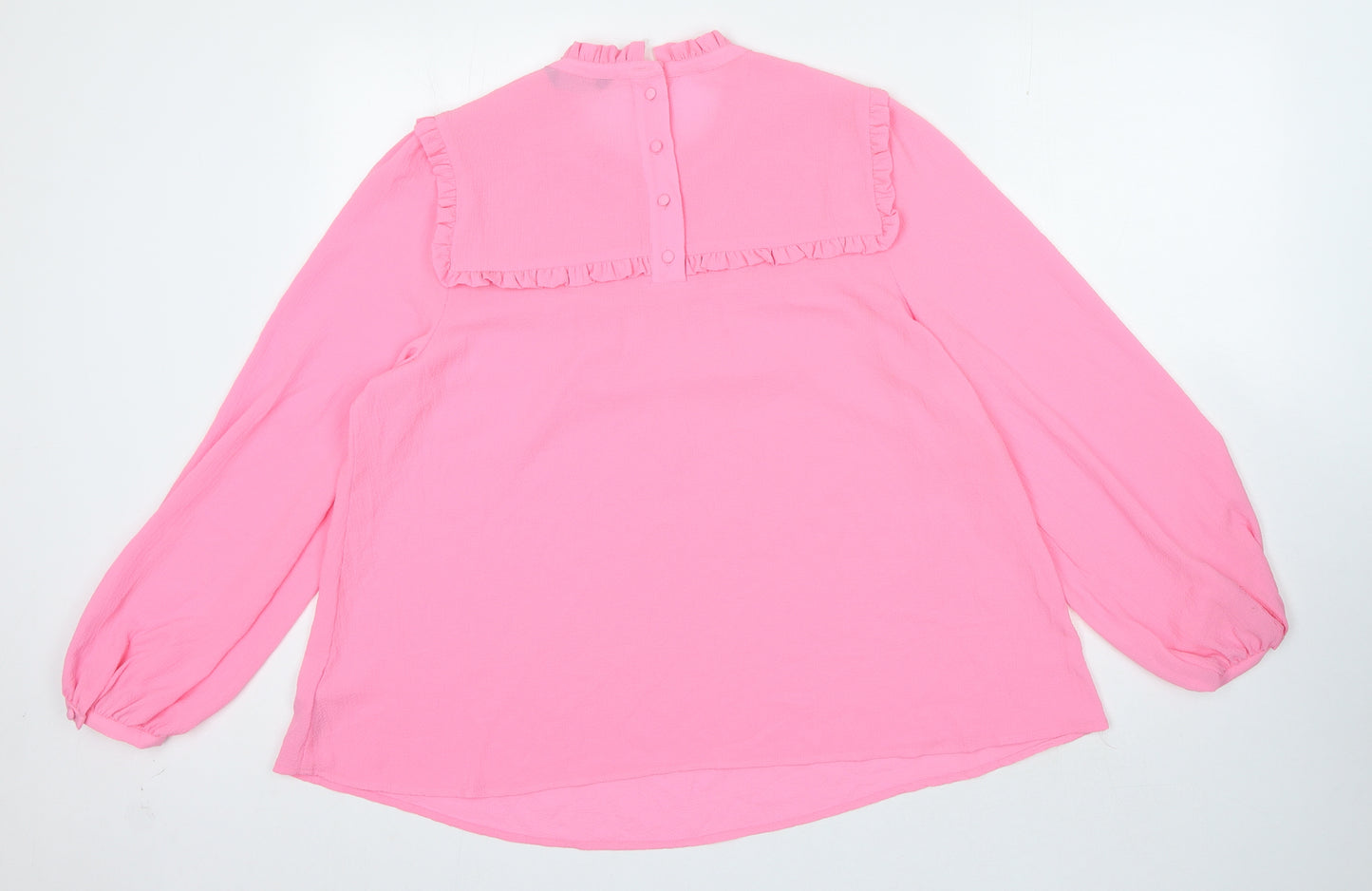 Marks and Spencer Womens Pink Polyester Basic Blouse Size 14 Crew Neck