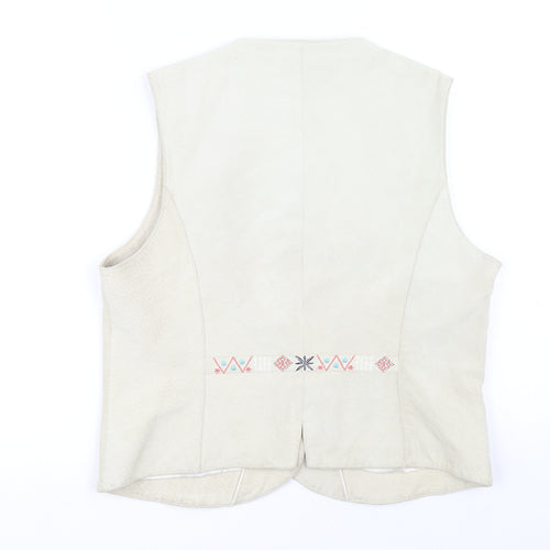 Lakeland Womens Beige Gilet Jacket Size 14 Button - Embroidered detail