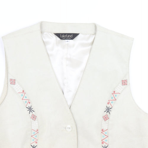 Lakeland Womens Beige Gilet Jacket Size 14 Button - Embroidered detail