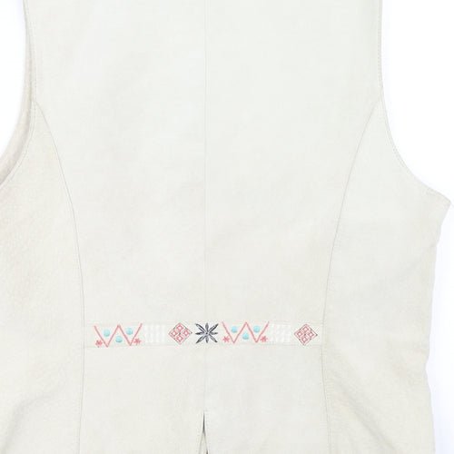 Lakeland Womens Beige Gilet Jacket Size 14 Button - Embroidered detail