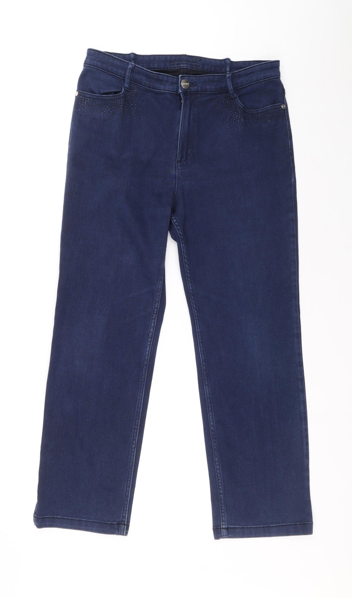 Per Una Womens Blue Cotton Straight Jeans Size 32 in L27 in Regular Zip