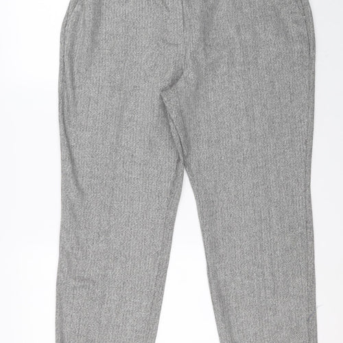 Marks and Spencer Womens Grey Herringbone Polyester Trousers Size 18 L28 in Regular Zip