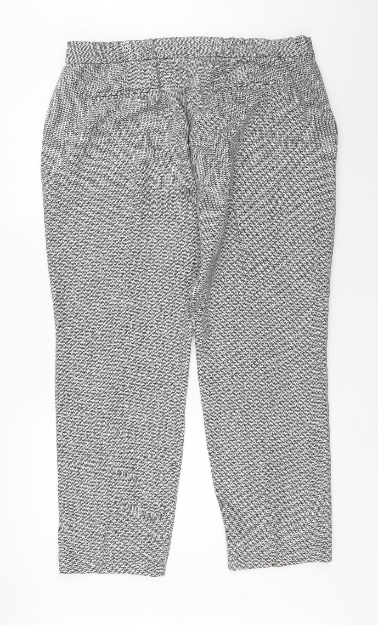 Marks and Spencer Womens Grey Herringbone Polyester Trousers Size 18 L28 in Regular Zip