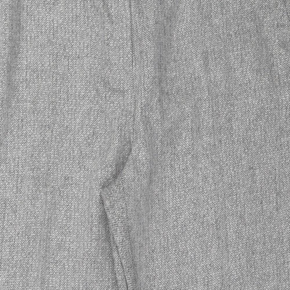 Marks and Spencer Womens Grey Herringbone Polyester Trousers Size 18 L28 in Regular Zip