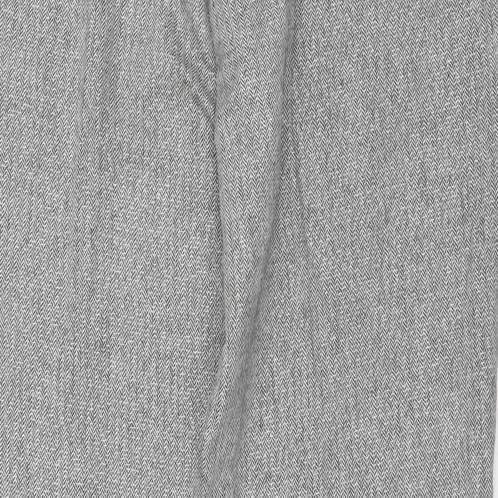 Marks and Spencer Womens Grey Herringbone Polyester Trousers Size 18 L28 in Regular Zip