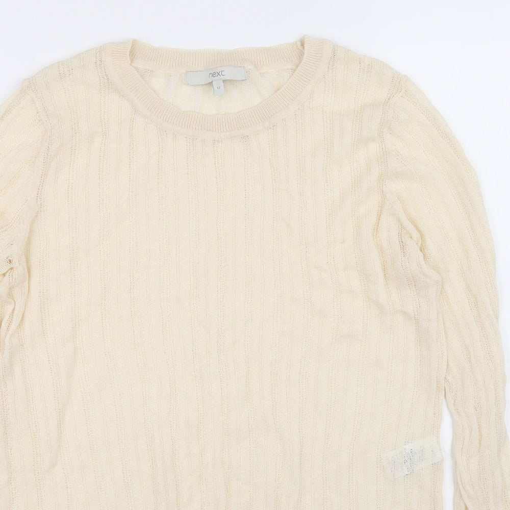 NEXT Womens Beige Round Neck Viscose Pullover Jumper Size 12