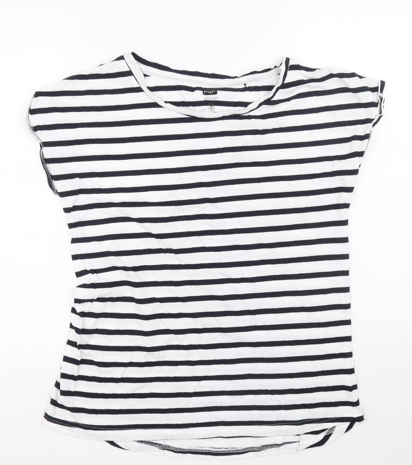 F&F Womens Multicoloured Striped 100% Cotton Basic Polo Size 14 Boat Neck
