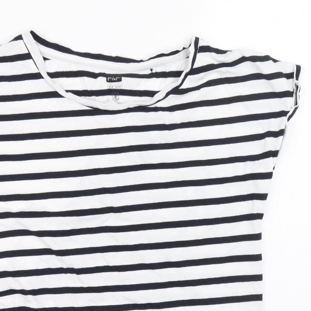 F&F Womens Multicoloured Striped 100% Cotton Basic Polo Size 14 Boat Neck