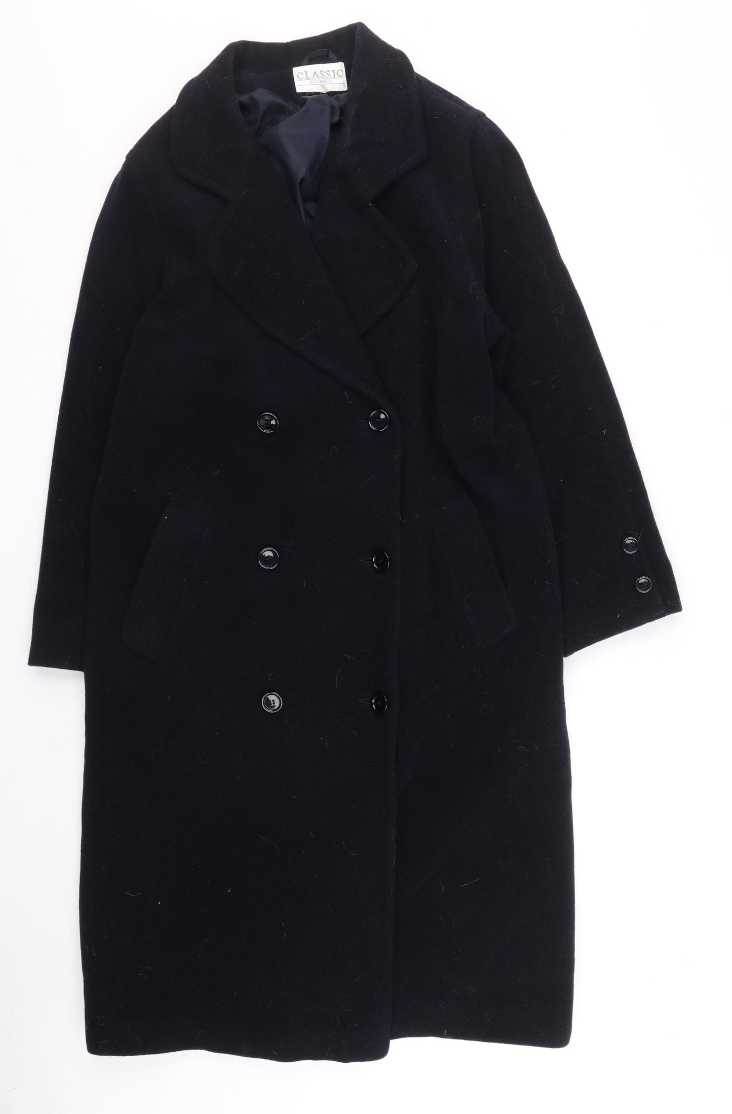 Classics Womens Blue Herringbone Overcoat Coat Size 14 Button