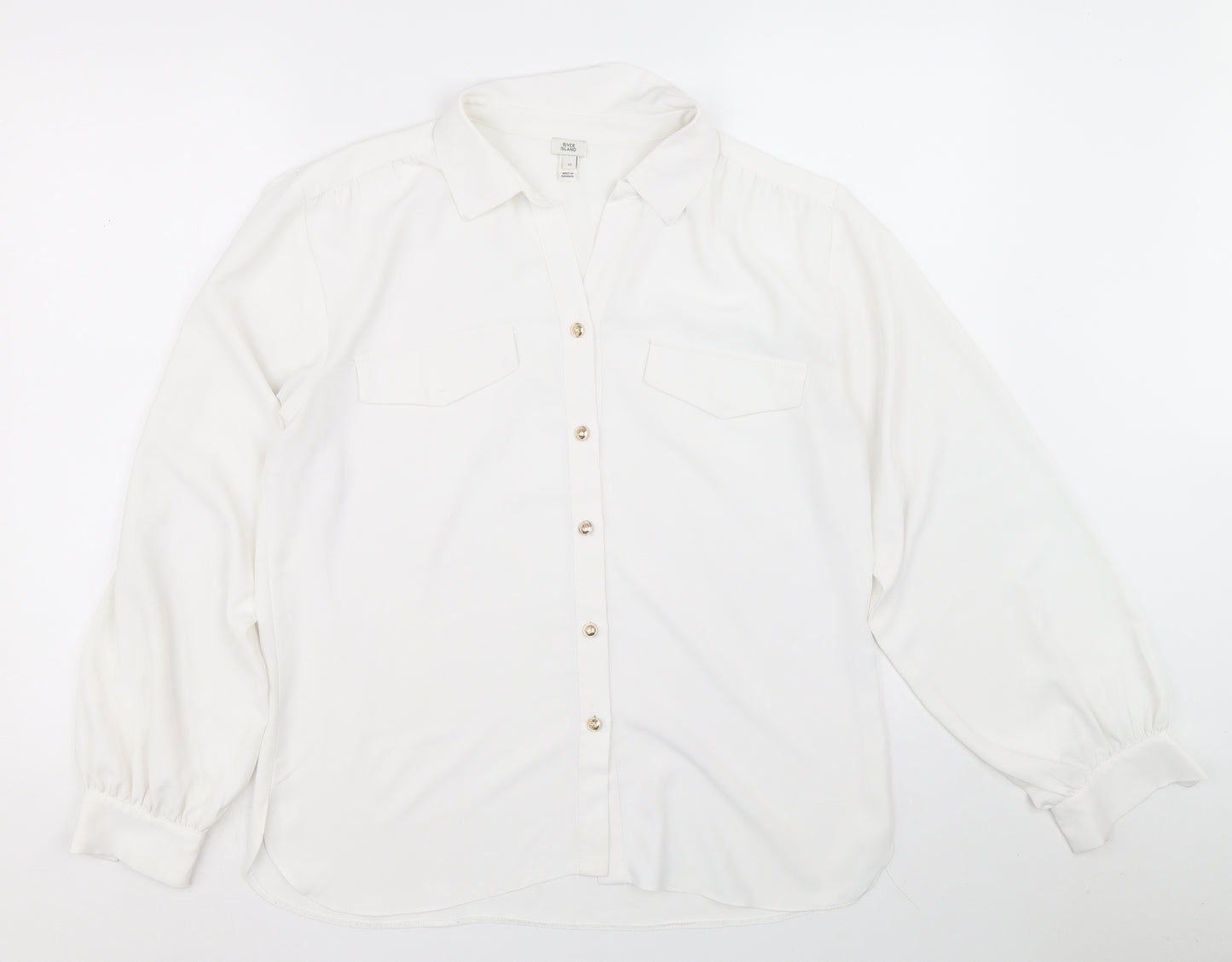 River Island Womens White Polyester Basic Blouse Size 12 Collared