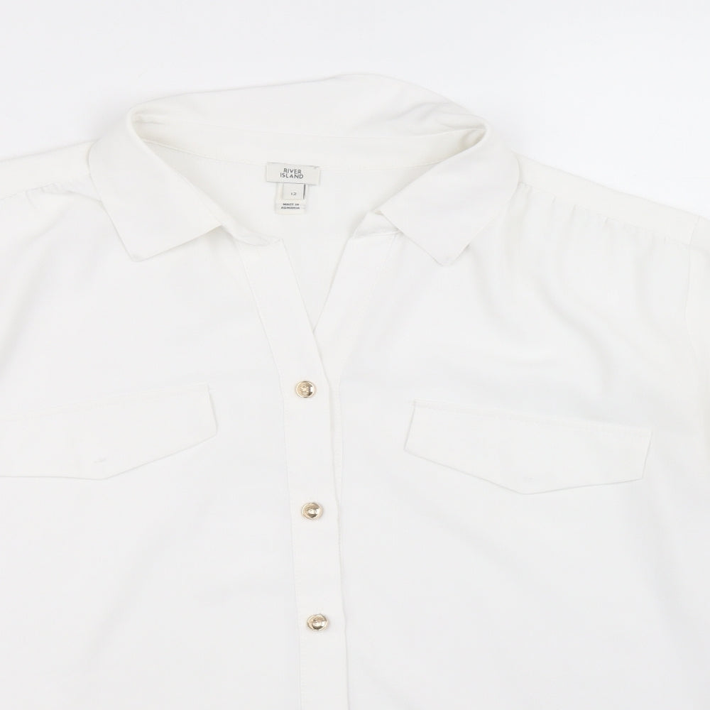 River Island Womens White Polyester Basic Blouse Size 12 Collared