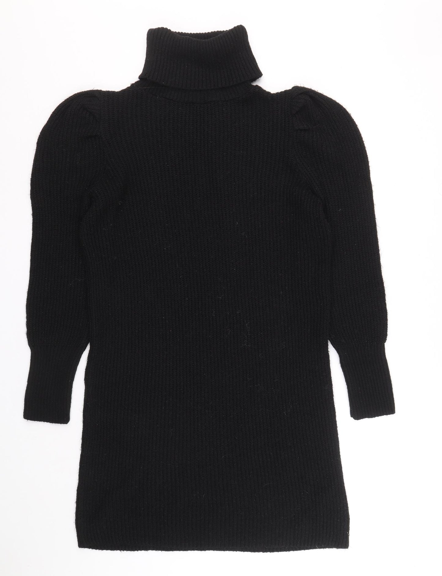 F&F Womens Black Acrylic Jumper Dress Size 12 Roll Neck Pullover