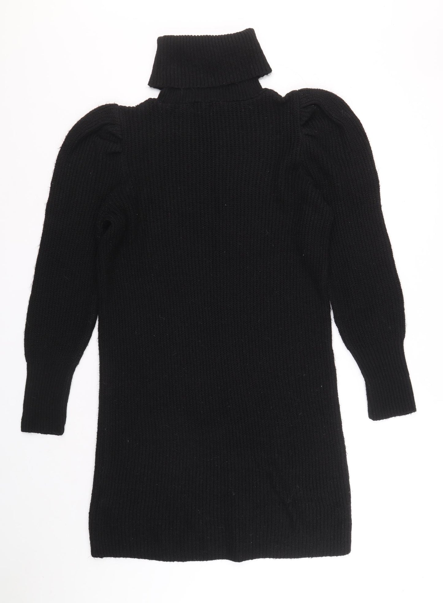 F&F Womens Black Acrylic Jumper Dress Size 12 Roll Neck Pullover