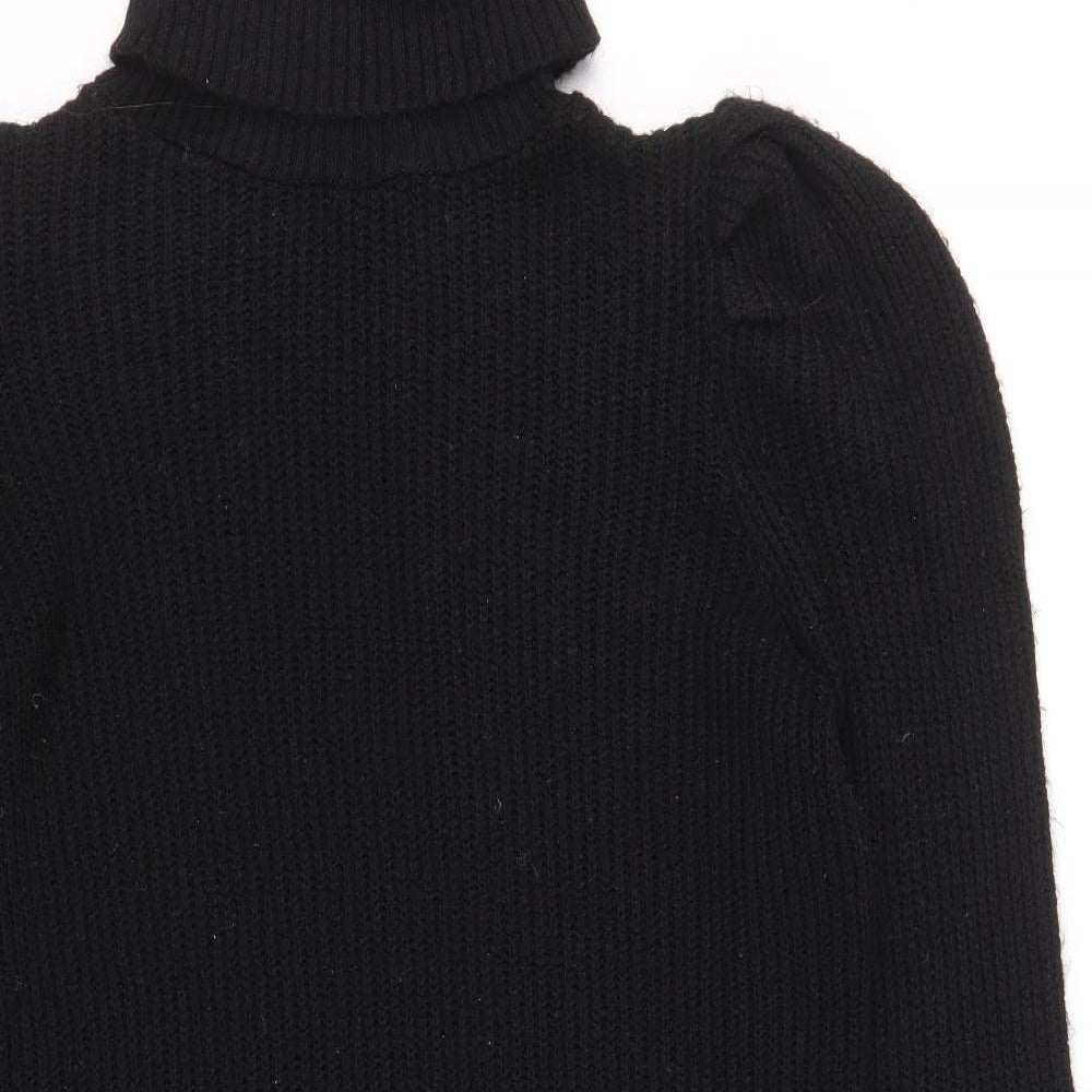 F&F Womens Black Acrylic Jumper Dress Size 12 Roll Neck Pullover