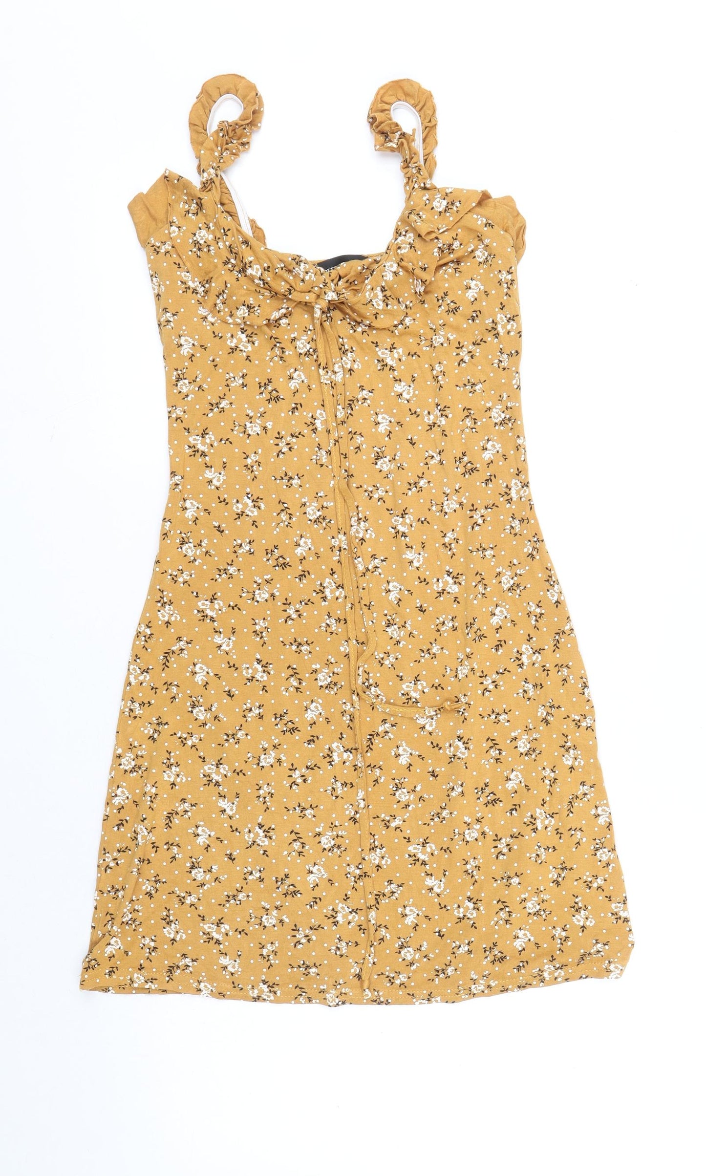 PRETTYLITTLETHING Womens Orange Floral Viscose Mini Size 10 Sweetheart Pullover