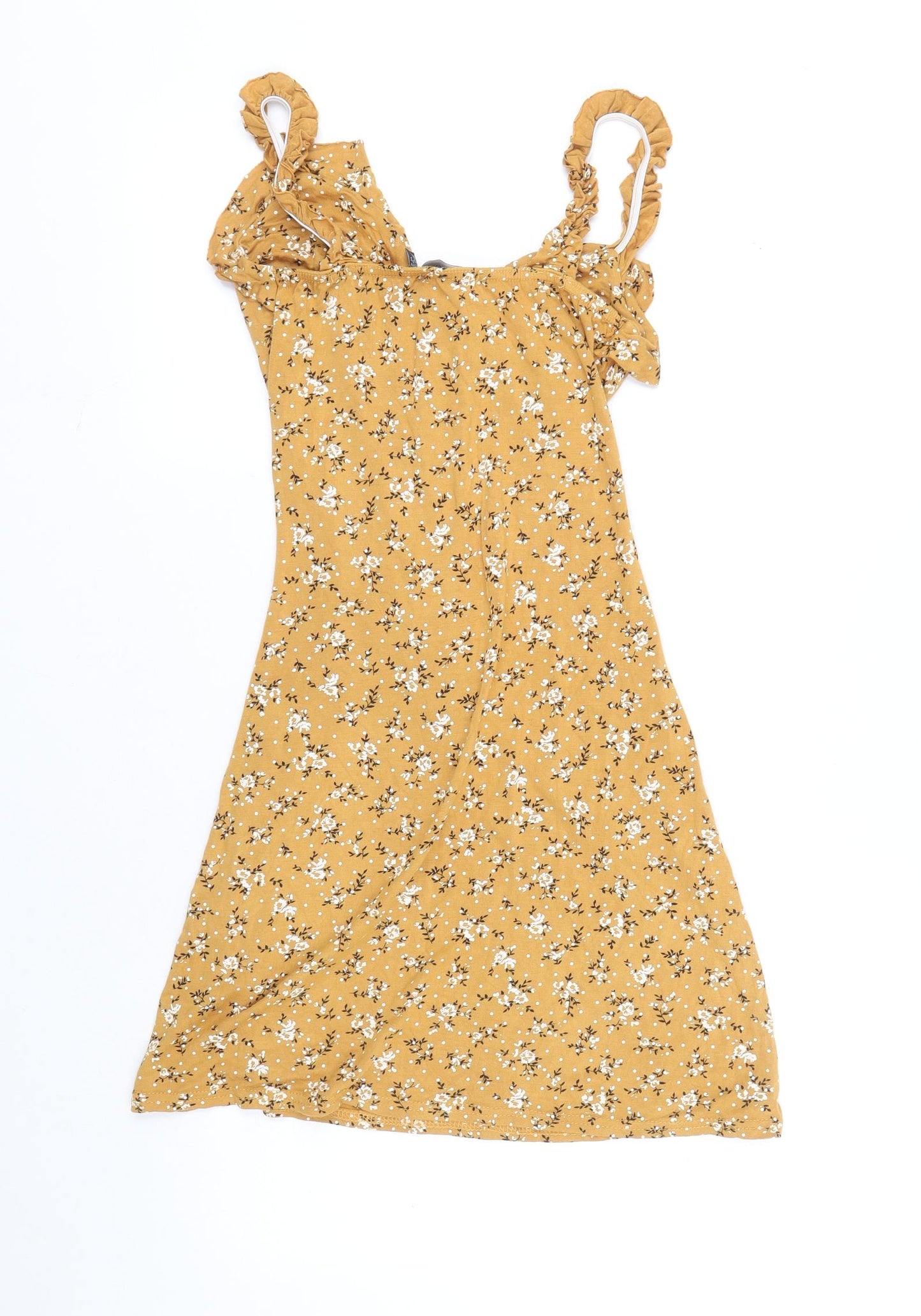 PRETTYLITTLETHING Womens Orange Floral Viscose Mini Size 10 Sweetheart Pullover