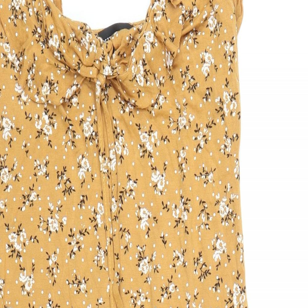 PRETTYLITTLETHING Womens Orange Floral Viscose Mini Size 10 Sweetheart Pullover