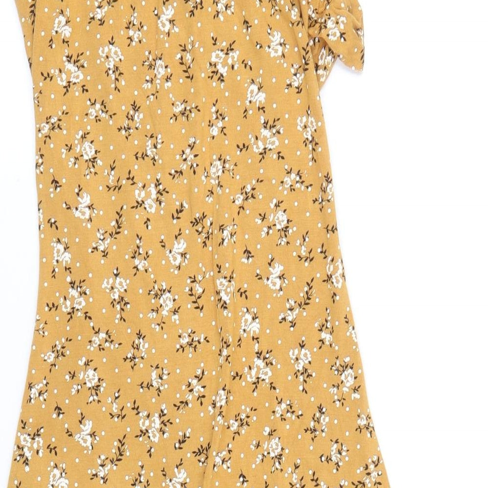 PRETTYLITTLETHING Womens Orange Floral Viscose Mini Size 10 Sweetheart Pullover