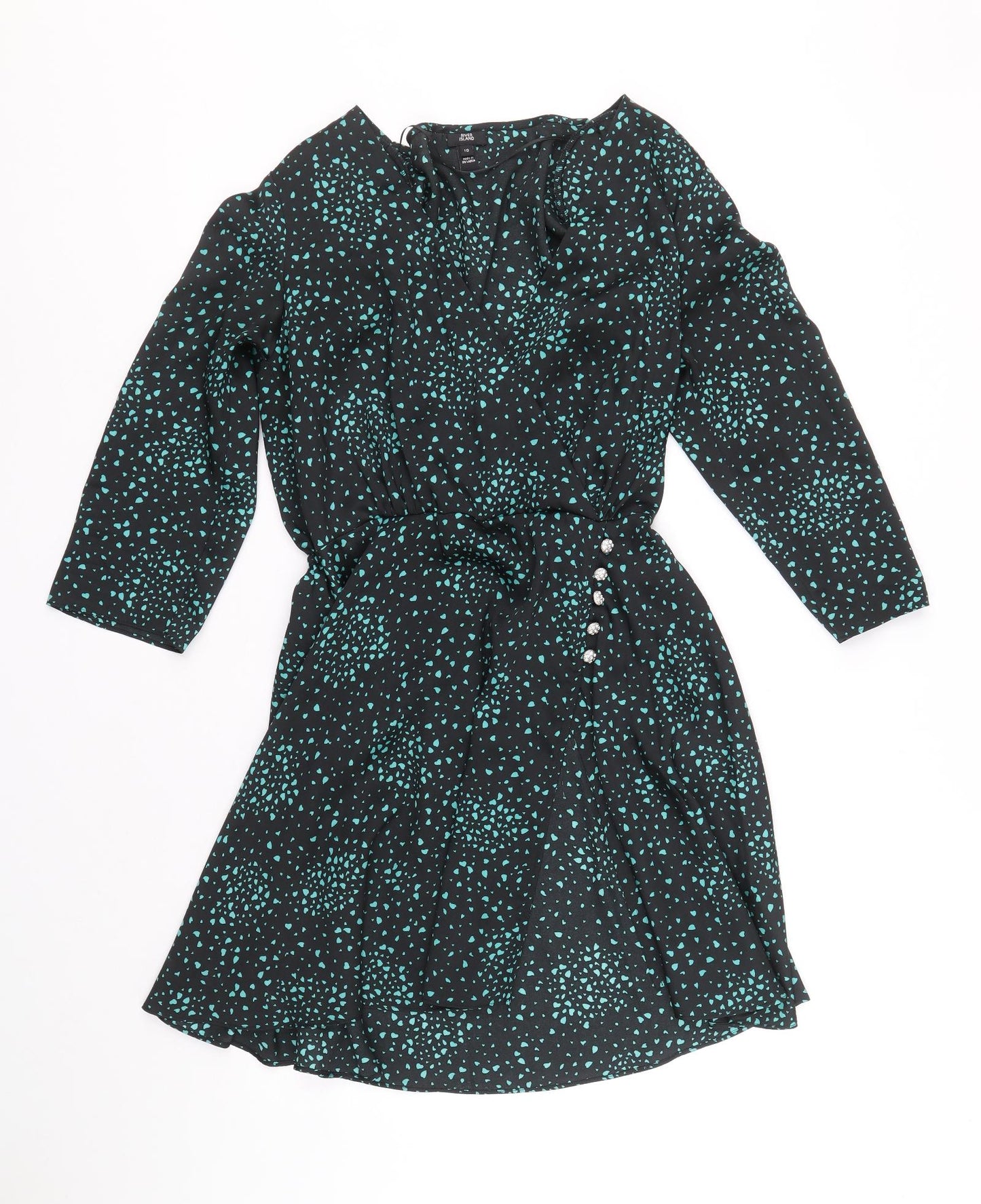 Atmosphere Womens Black Floral Polyester A-Line Size 10 V-Neck Pullover - Hearts