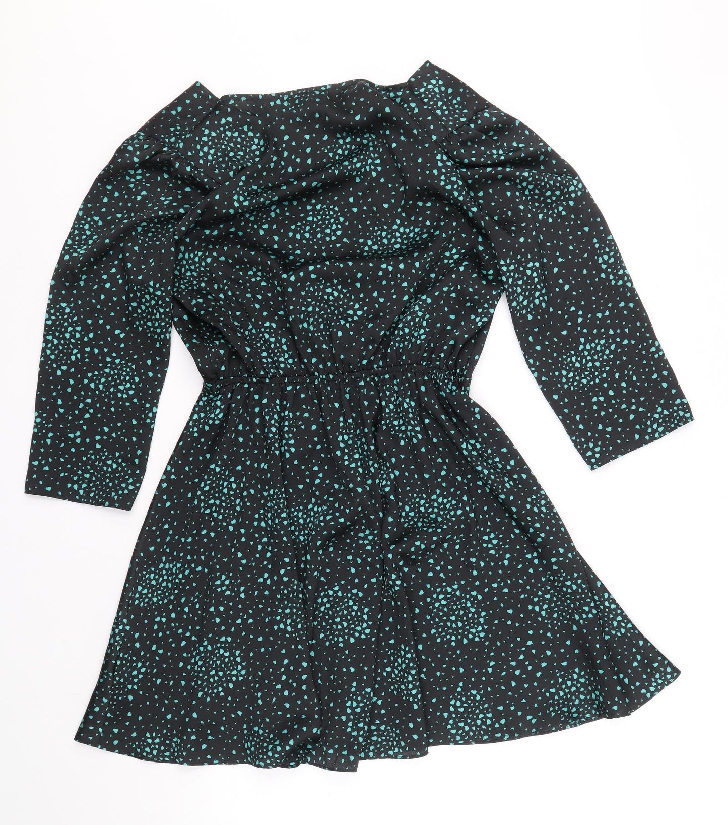 Atmosphere Womens Black Floral Polyester A-Line Size 10 V-Neck Pullover - Hearts