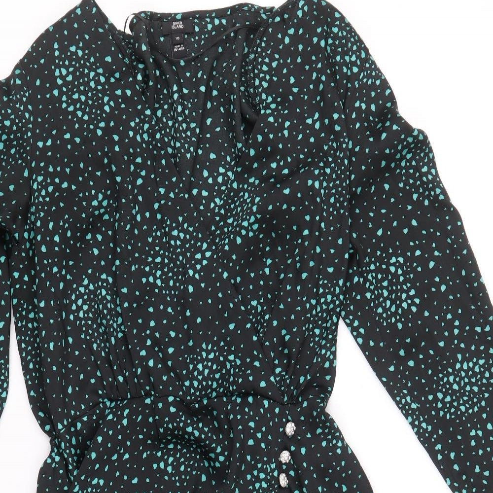 Atmosphere Womens Black Floral Polyester A-Line Size 10 V-Neck Pullover - Hearts