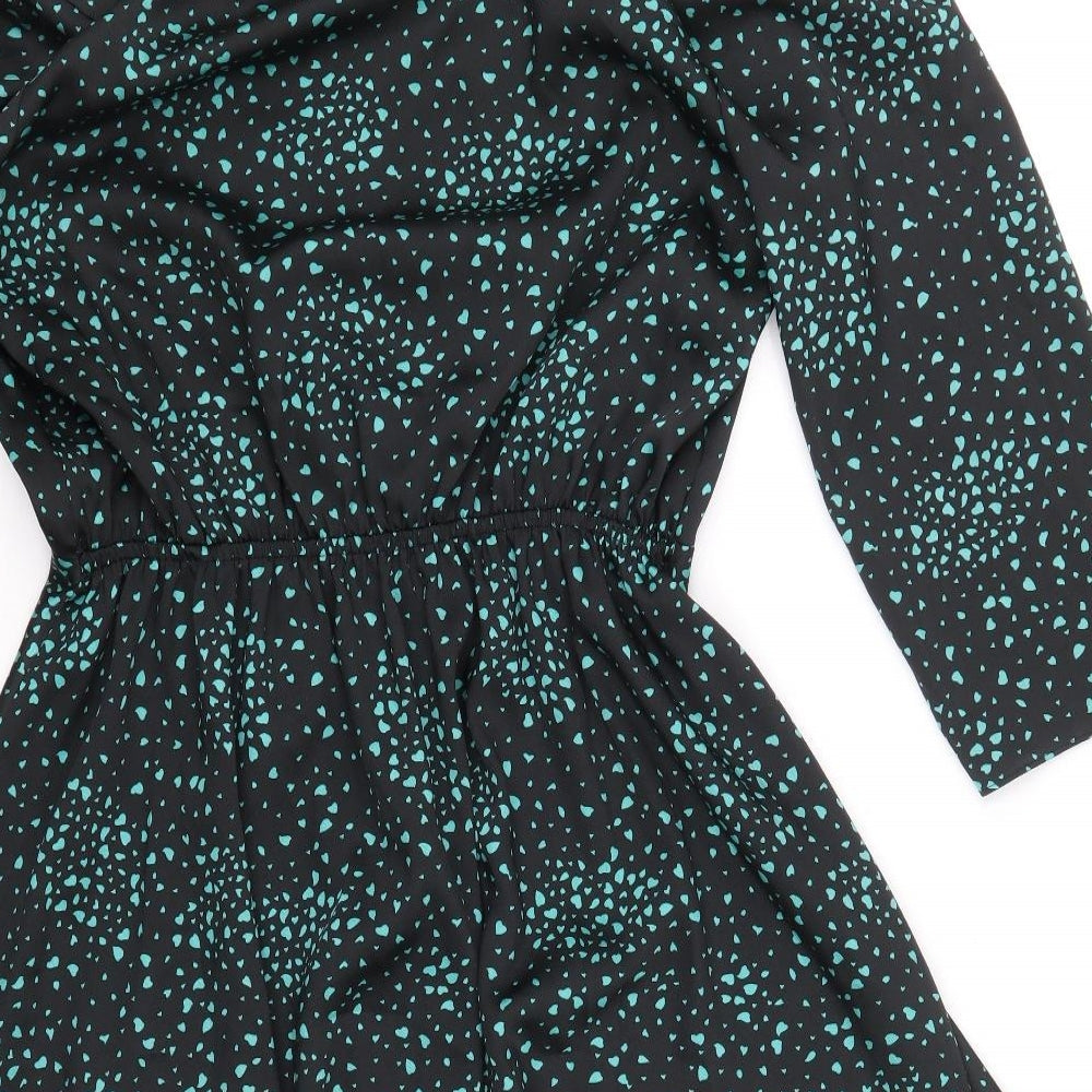 Atmosphere Womens Black Floral Polyester A-Line Size 10 V-Neck Pullover - Hearts