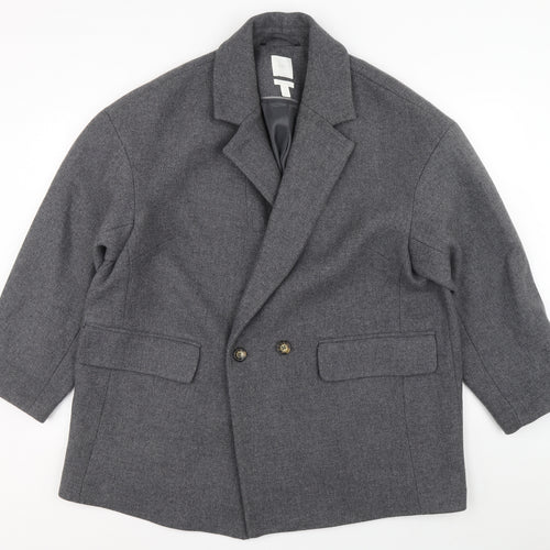 H&M Mens Grey Overcoat Coat Size L Button