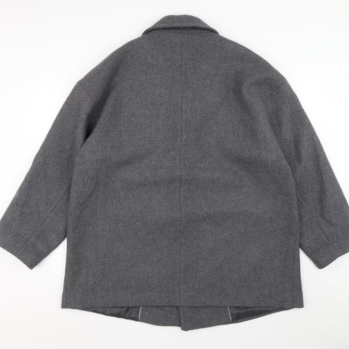 H&M Mens Grey Overcoat Coat Size L Button